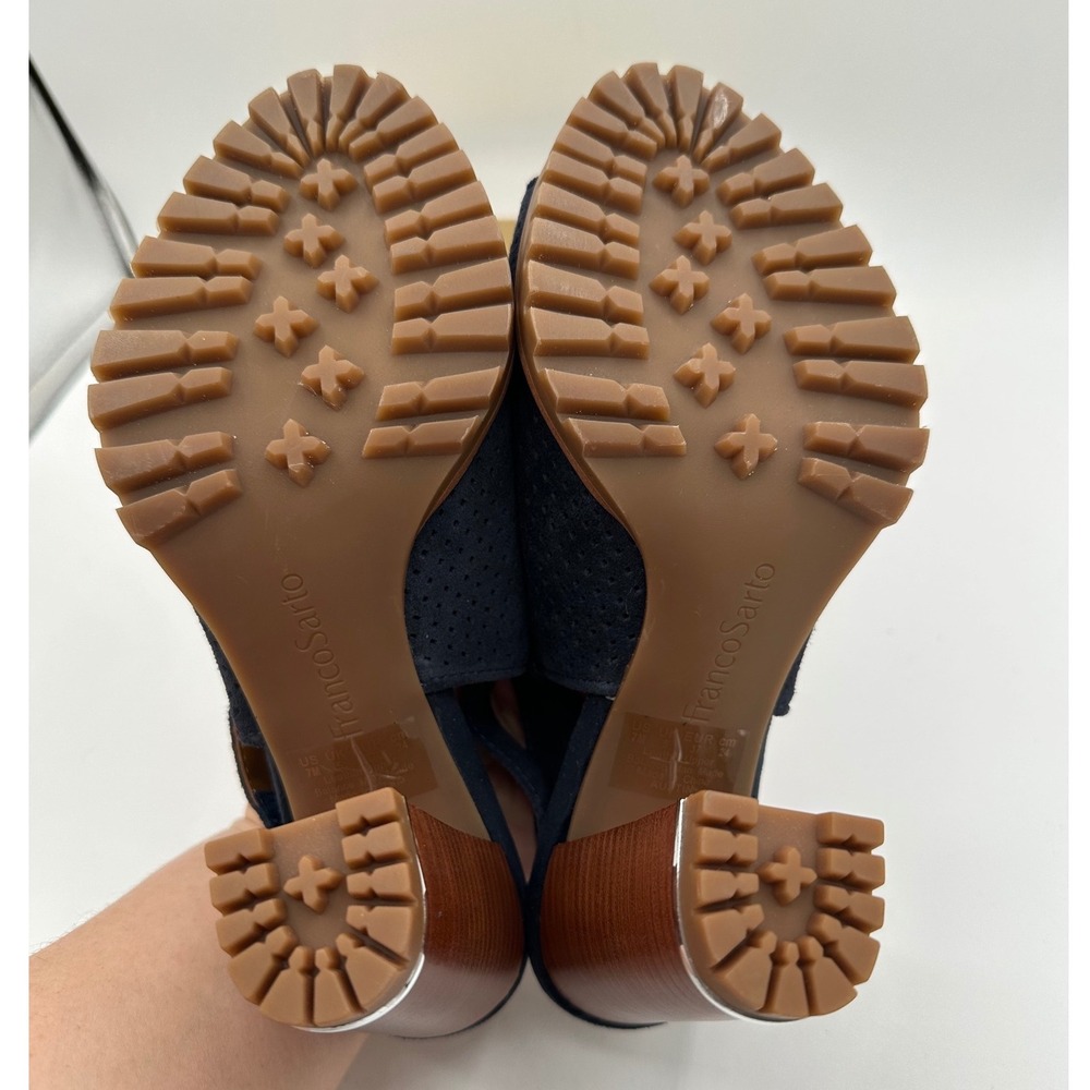 FRANCO SARTO Austin Navy Blue Suede Perforated Lug High Heel Slingback Sandals 7 - Picture 13 of 13